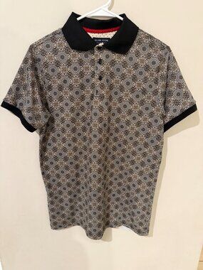 Silver Stone Collection Men's Polo Shirt Geometric Medallion Black Orange